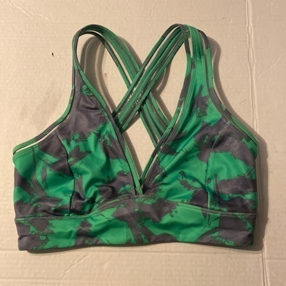 Joy Lab Green Grey V-Neck Island Print Sports Bra